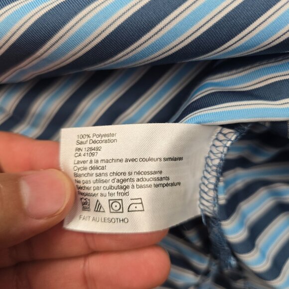 Greg Norman Polo Shirt Mens Medium/Large Blue Striped Golf Performance Casual‎ - Picture 7 of 8
